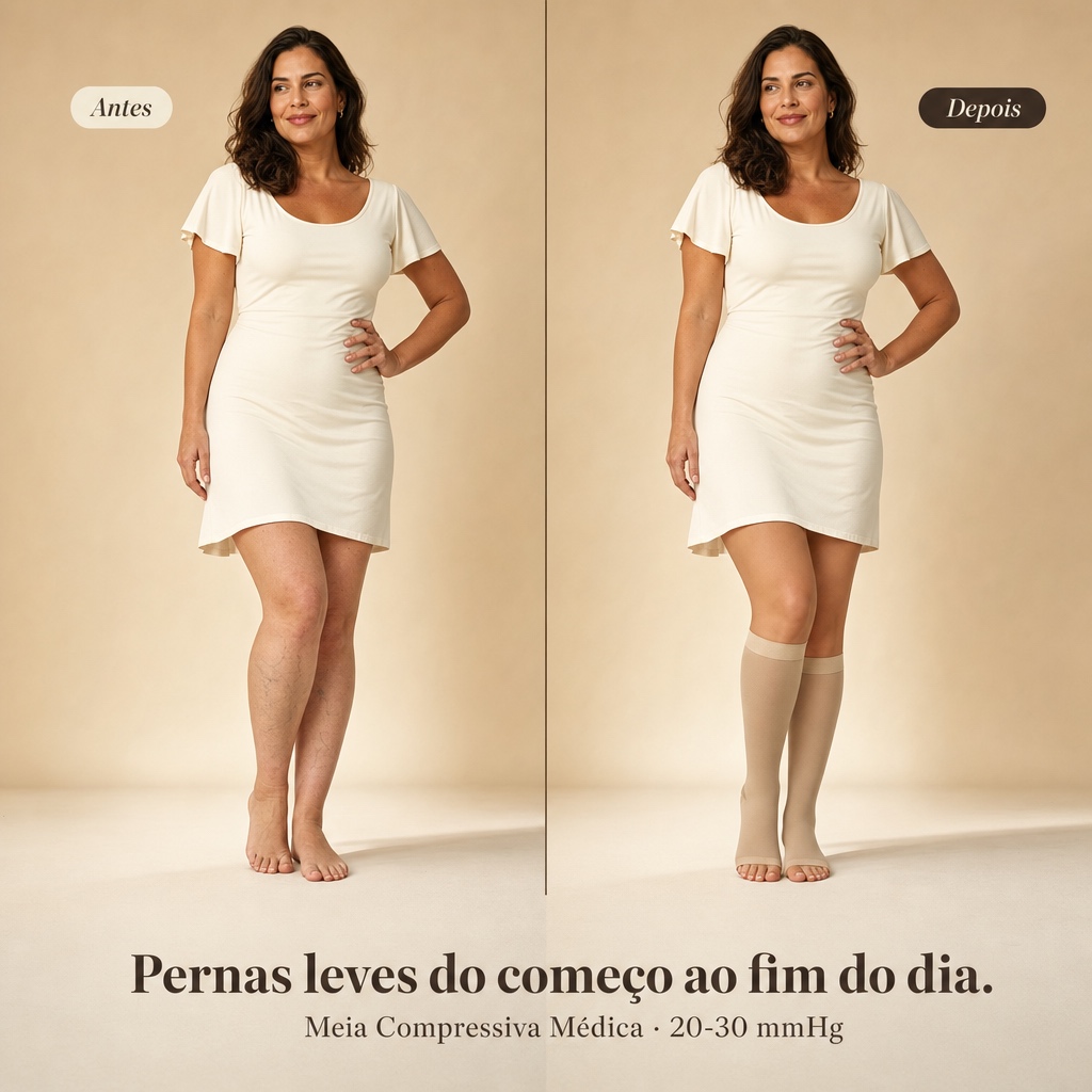 Comparativo visual antes e depois do uso da meia compressiva Fisiovital