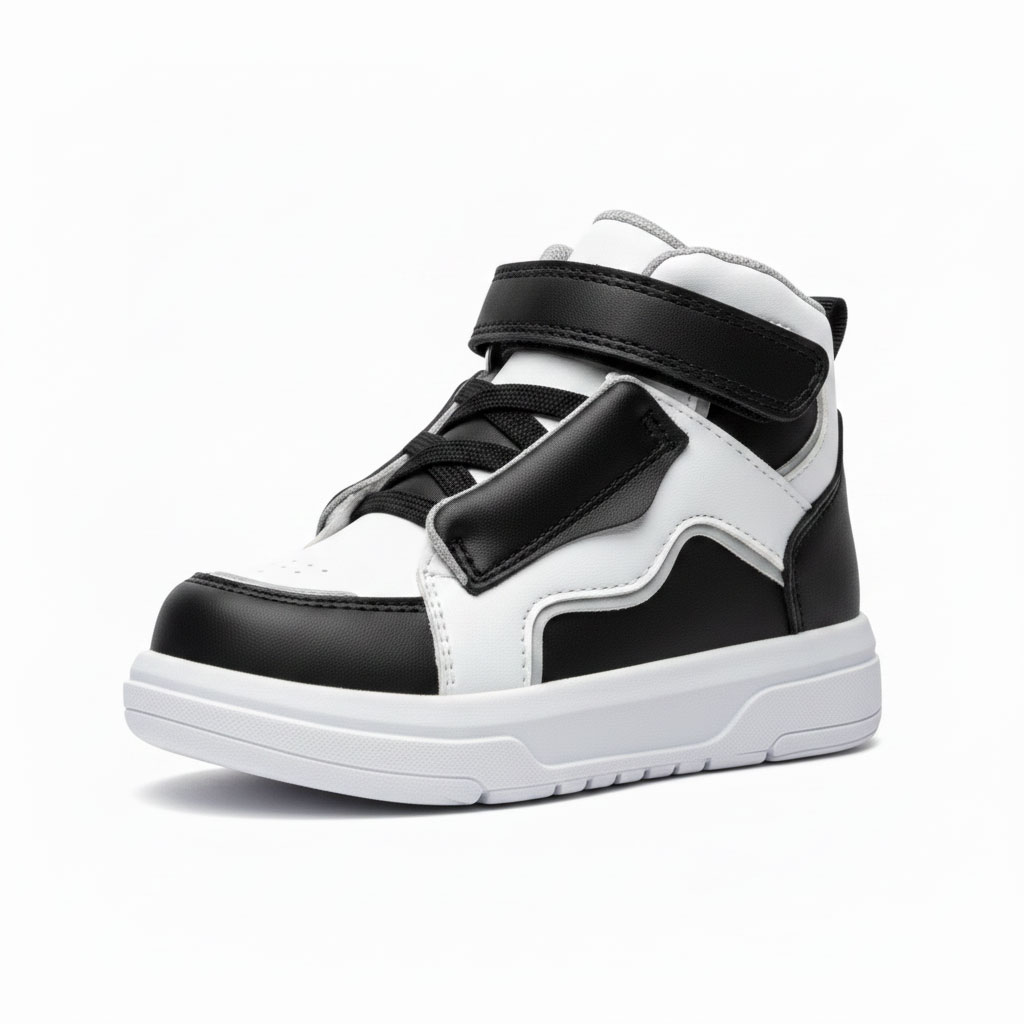 Tênis Blue Urban — bicolor preto e branco com solado branco reto