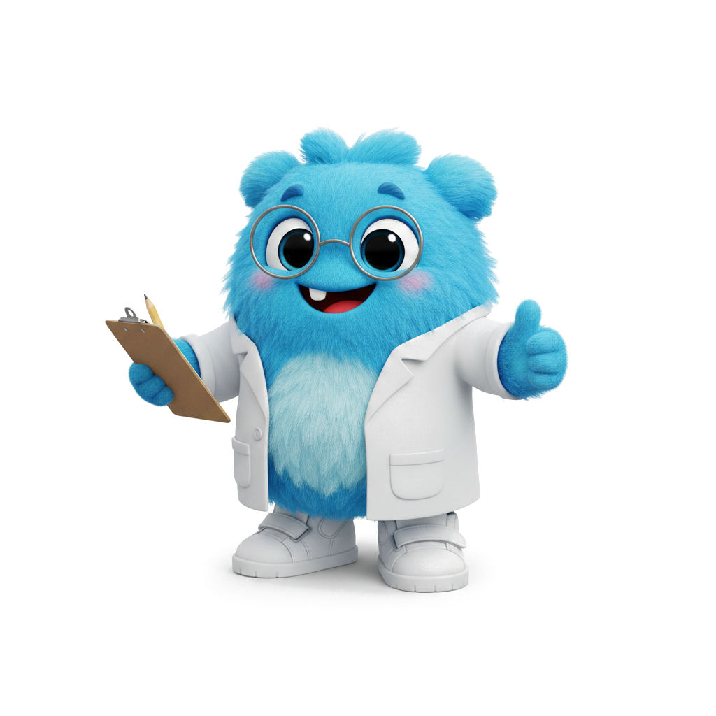 Mascote Blue cientista — apresentando a tecnologia Triângulo Dourado