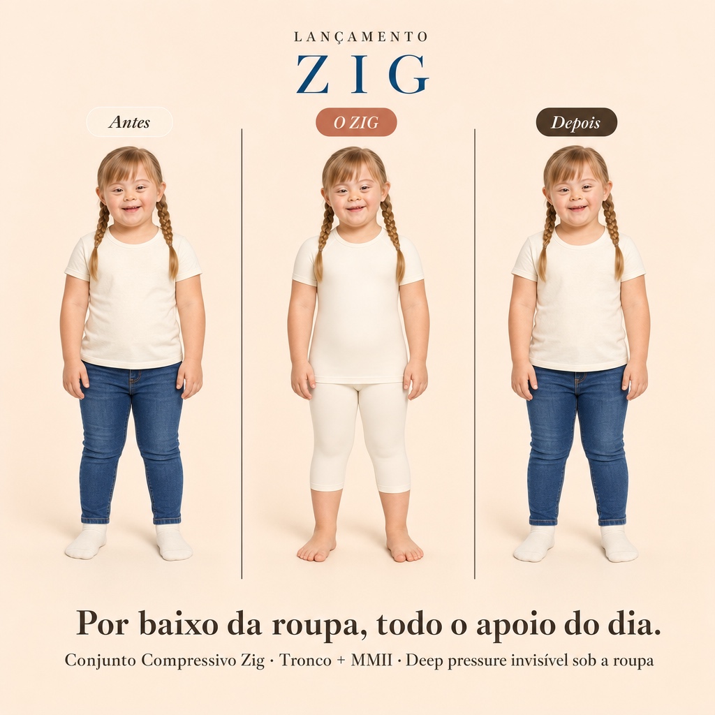 Criança usando ZIG® em três momentos do dia